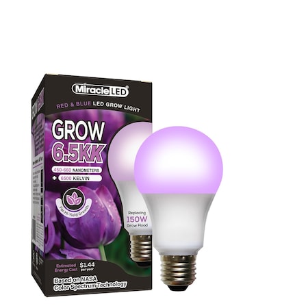 Miracle Led 6.5KK Indoor Grow Light Bulb, 6500K Red & Blue Spectrum Replace 150W Grow Bulbs, Vegetables, Herbs 801898